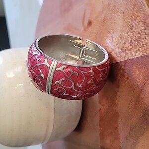 Elegant Purple, pink swirl and Silver tone inlay Women's Spring Latch Bracelet